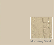 Monterey Sand color swatch for painted wood siding, showcasing a textured finish, relevant to exterior color options for sheds and barns.