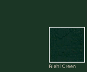 Riehl Green color swatch for painted wood siding options, showcasing texture and hue relevant to shed and barn construction choices.