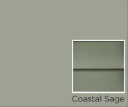 Coastal Sage color swatch for vinyl siding options offered by Mid Valley Structures, showcasing a muted green tone with a textured finish.