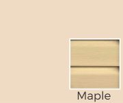 Maple color swatch for vinyl siding options, showcasing a light beige tone with a textured finish, relevant to Mid Valley Structures' color guide for shed construction.