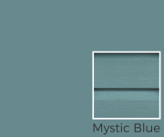 Mystic Blue color swatch for vinyl siding options, showcasing a soft blue-gray hue relevant to Mid Valley Structures' exterior color choices for sheds and barns.