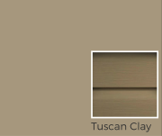 Tuscan Clay color swatch for vinyl siding options, showcasing a neutral beige tone relevant to Mid Valley Structures' exterior color choices.