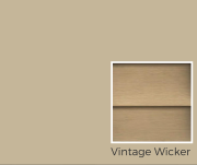 Vintage Wicker color swatch for vinyl siding options, showcasing a light beige tone relevant to Mid Valley Structures' exterior color guide.