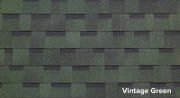 Vintage Green roof shingles showcasing texture and color, relevant to Mid Valley Structures' exterior color options for sheds and barns.