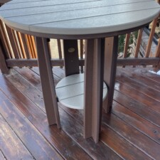 POLY BALCONY TABLE Weatherwood and Chestnut Brown