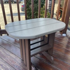 POLY END TABLE Weatherwood and Chestnut brown